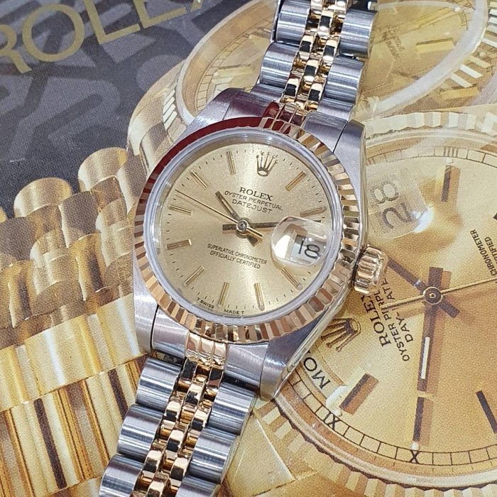 【大眾名錶】ROLEX勞力士 69173 Datejust 蠔式女錶 金面T柱 錶徑26mm 自動上鍊 大眾名錶G174-8