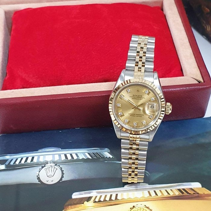 【大眾名錶】ROLEX 勞力士 69173 Datejust 半金女錶 太陽圈 金十鑽面盤錶徑26mm 大眾名錶B904-0
