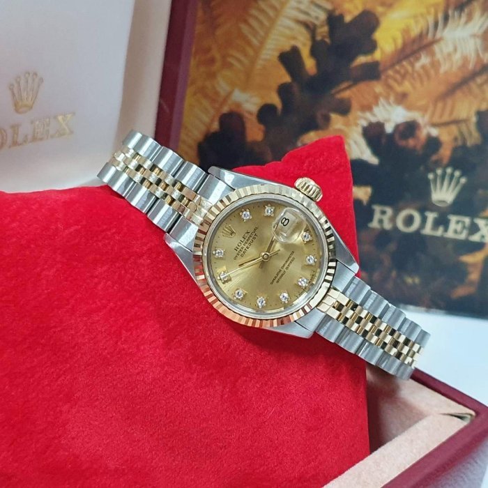 【大眾名錶】ROLEX 勞力士 69173 Datejust 半金女錶 太陽圈 金十鑽面盤錶徑26mm 大眾名錶B904-1