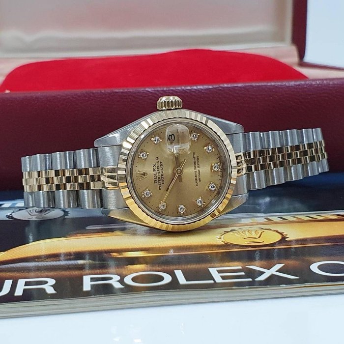【大眾名錶】ROLEX 勞力士 69173 Datejust 半金女錶 太陽圈 金十鑽面盤錶徑26mm 大眾名錶B904-3