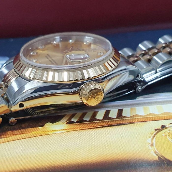 【大眾名錶】ROLEX 勞力士 69173 Datejust 半金女錶 太陽圈 金十鑽面盤錶徑26mm 大眾名錶B904-4