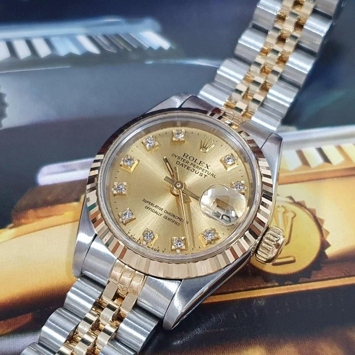 【大眾名錶】ROLEX 勞力士 69173 Datejust 半金女錶 太陽圈 金十鑽面盤錶徑26mm 大眾名錶B904-7