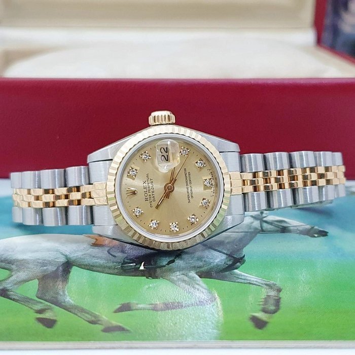 【大眾名錶】ROLEX 勞力士 69173 Datejust 女錶經典款 太陽圈 金色十鑽面盤 大眾名錶B1108-3
