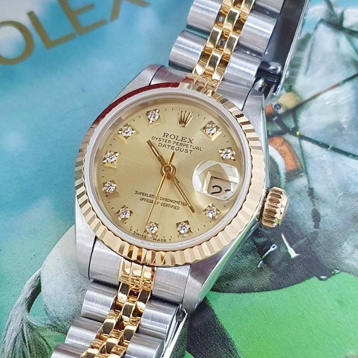 【大眾名錶】ROLEX 勞力士 69173 Datejust 女錶經典款 太陽圈 金色十鑽面盤 大眾名錶B1108-7