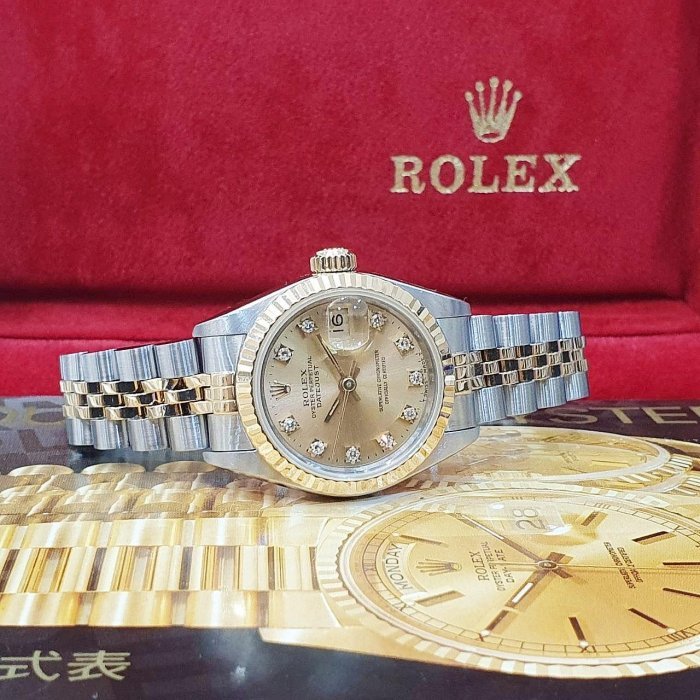 【大眾名錶】ROLEX 勞力士 69173 Datejust 半金女錶 金十鑽面盤 舊包台 錶徑26 大眾名錶B1211-4