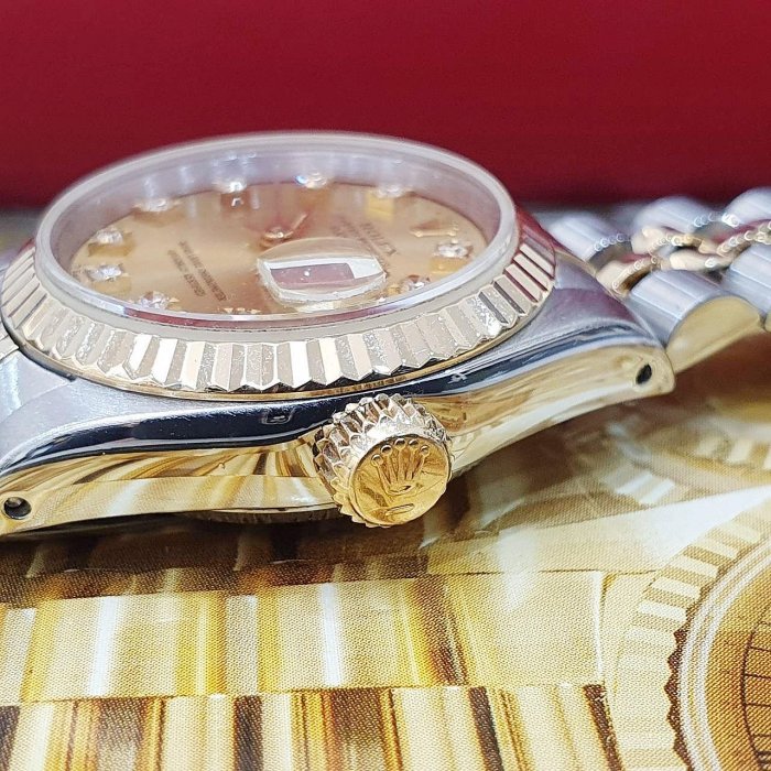 【大眾名錶】ROLEX 勞力士 69173 Datejust 半金女錶 金十鑽面盤 舊包台 錶徑26 大眾名錶B1211-6