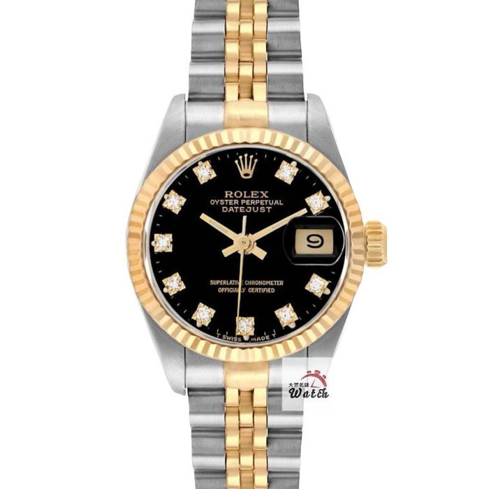 【大眾名錶】ROLEX 勞力士 69173 Datejust 蠔式女錶 18K半金 黑十鑽面盤 大眾名錶B1134-0
