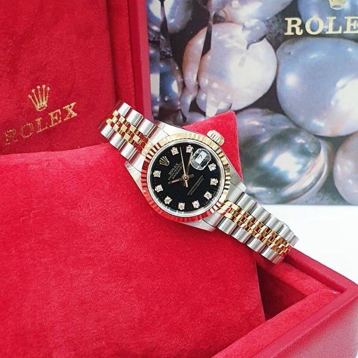 【大眾名錶】ROLEX 勞力士 69173 Datejust 蠔式女錶 18K半金 黑十鑽面盤 大眾名錶B1134-2
