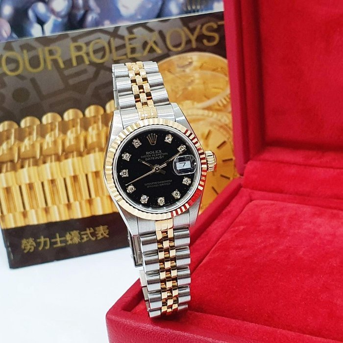 【大眾名錶】ROLEX 勞力士 69173 Datejust 蠔式女錶 18K半金 黑十鑽面盤 大眾名錶B1134-3