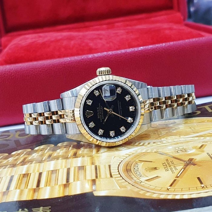 【大眾名錶】ROLEX 勞力士 69173 Datejust 蠔式女錶 18K半金 黑十鑽面盤 大眾名錶B1134-4