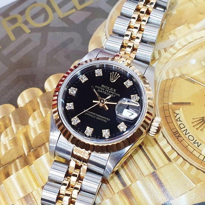 【大眾名錶】ROLEX 勞力士 69173 Datejust 蠔式女錶 18K半金 黑十鑽面盤 大眾名錶B1134-8