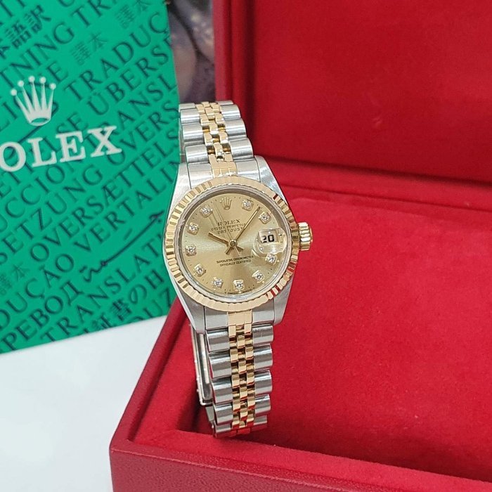 【大眾名錶】ROLEX 勞力士 69173 Datejust 蠔式女錶 金十鑽面盤 新包台 錶徑26 大眾名錶B1103-1