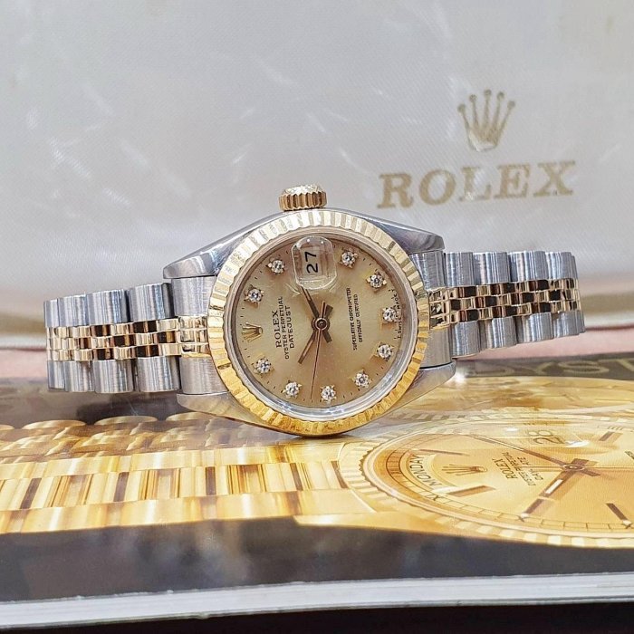 【大眾名錶】ROLEX 勞力士 69173 Datejust 半金女錶 金十鑽面盤 錶徑26mm 大眾名錶G183-2
