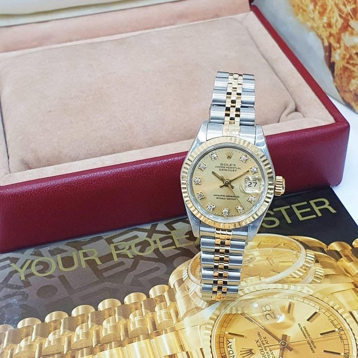 【大眾名錶】ROLEX 勞力士 69173 Datejust 半金女錶 金十鑽面盤 錶徑26mm 大眾名錶G183-3