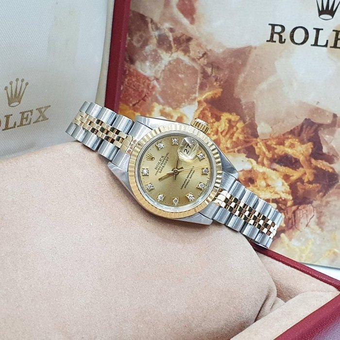 【大眾名錶】ROLEX 勞力士 69173 Datejust 半金女錶 金十鑽面盤 錶徑26mm 大眾名錶G183-4