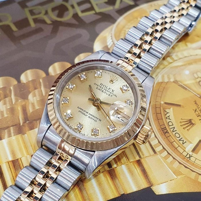 【大眾名錶】ROLEX 勞力士 69173 Datejust 半金女錶 金十鑽面盤 錶徑26mm 大眾名錶G183-8