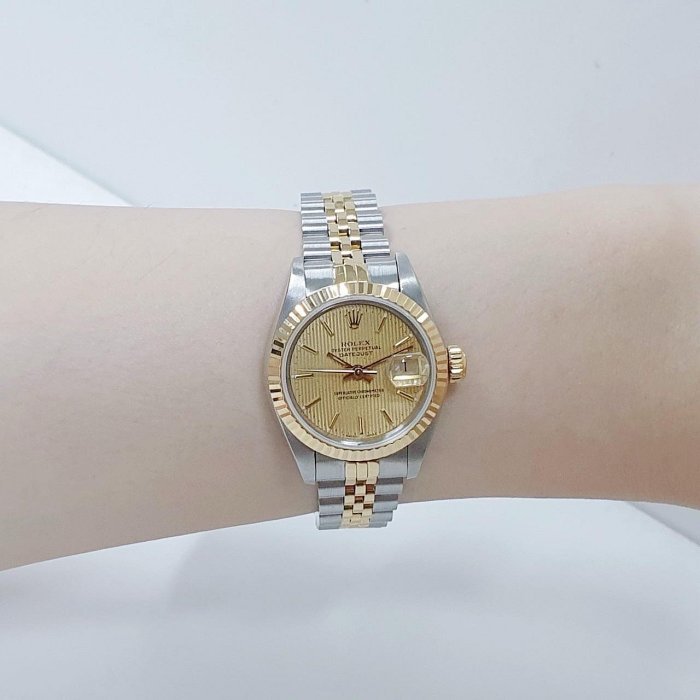【大眾名錶】ROLEX 勞力士 69173 Datejust 蠔式日誌 女錶半金款 金色直條紋面盤 錶徑26mm 大眾名錶B1107-1