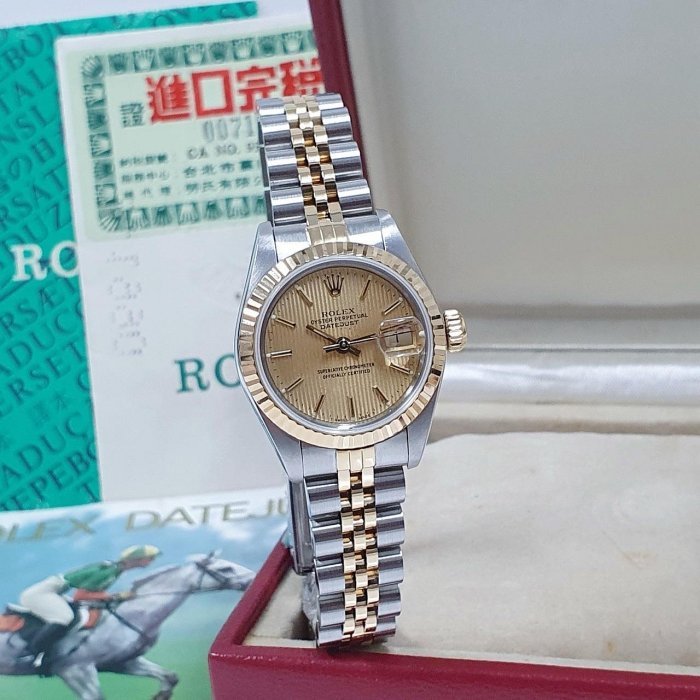 【大眾名錶】ROLEX 勞力士 69173 Datejust 蠔式日誌 女錶半金款 金色直條紋面盤 錶徑26mm 大眾名錶B1107-3