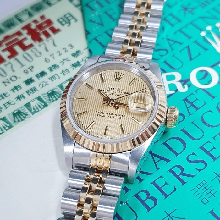 【大眾名錶】ROLEX 勞力士 69173 Datejust 蠔式日誌 女錶半金款 金色直條紋面盤 錶徑26mm 大眾名錶B1107-8