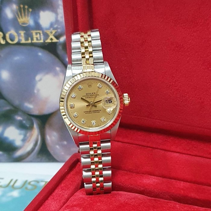 【大眾名錶】ROLEX 勞力士 69173 Datejust 蠔式女錶 金十鑽面盤新包台 原廠底蓋貼紙 大眾名錶G175-2