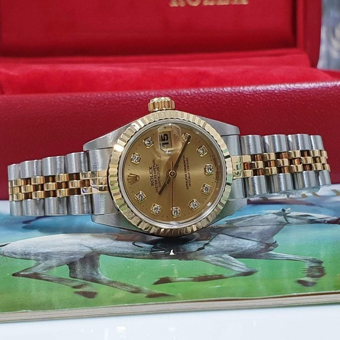 【大眾名錶】ROLEX 勞力士 69173 Datejust 蠔式女錶 金十鑽面盤新包台 原廠底蓋貼紙 大眾名錶G175-3