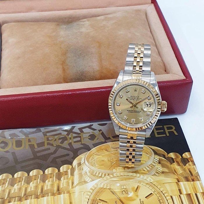 【大眾名錶】ROLEX 勞力士 69173 Datejust 蠔式女錶 金十鑽面盤 原帶未整理 大眾名錶G170-1