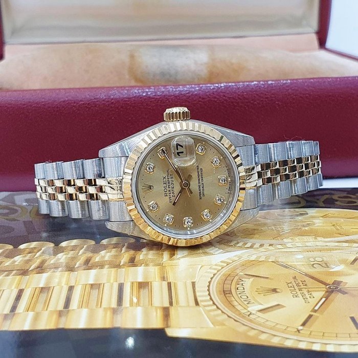 【大眾名錶】ROLEX 勞力士 69173 Datejust 蠔式女錶 金十鑽面盤 原帶未整理 大眾名錶G170-4