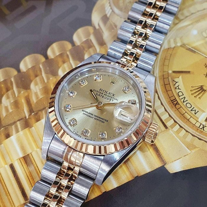 【大眾名錶】ROLEX 勞力士 69173 Datejust 蠔式女錶 金十鑽面盤 原帶未整理 大眾名錶G170-8