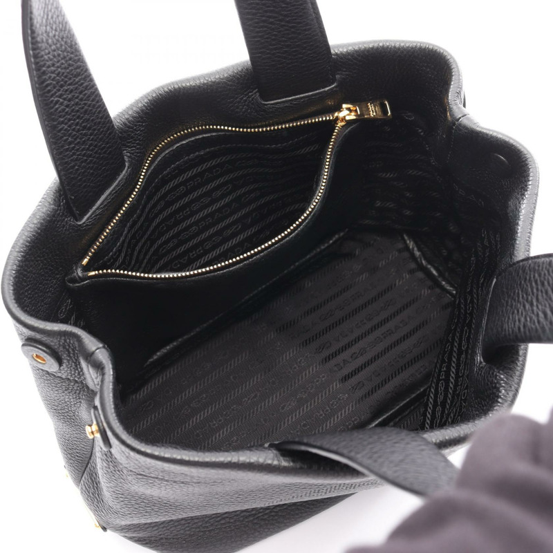 PRADA VIT DAINO 三角形標誌手提包 1BG390 黑色皮革 二手 女士-2