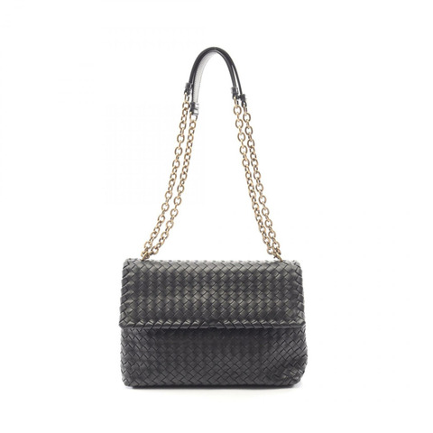 BOTTEGA VENETA Olympian Intrecciato CHain 單背包，黑色皮革，二手女款