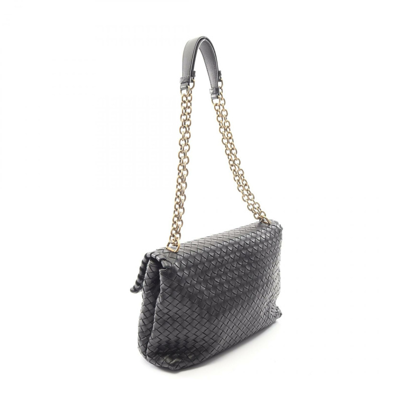 BOTTEGA VENETA Olympian Intrecciato CHain 單背包，黑色皮革，二手女款-1