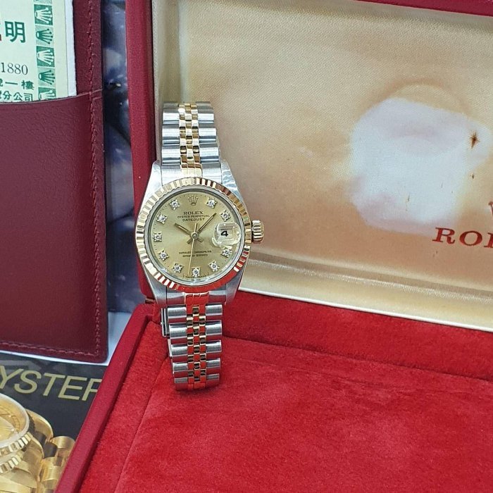 【大眾名錶】ROLEX 勞力士 69173 Datejust 半金女錶 金十鑽面盤 台灣AD全配件 大眾名錶G193-1