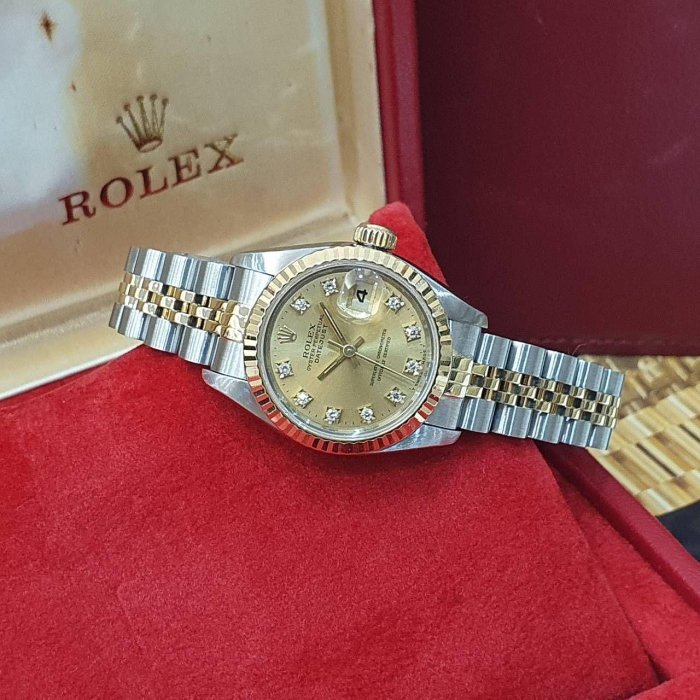 【大眾名錶】ROLEX 勞力士 69173 Datejust 半金女錶 金十鑽面盤 台灣AD全配件 大眾名錶G193-2