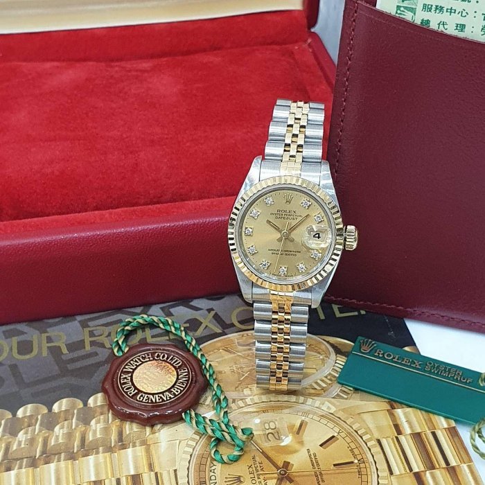 【大眾名錶】ROLEX 勞力士 69173 Datejust 半金女錶 金十鑽面盤 台灣AD全配件 大眾名錶G193-3