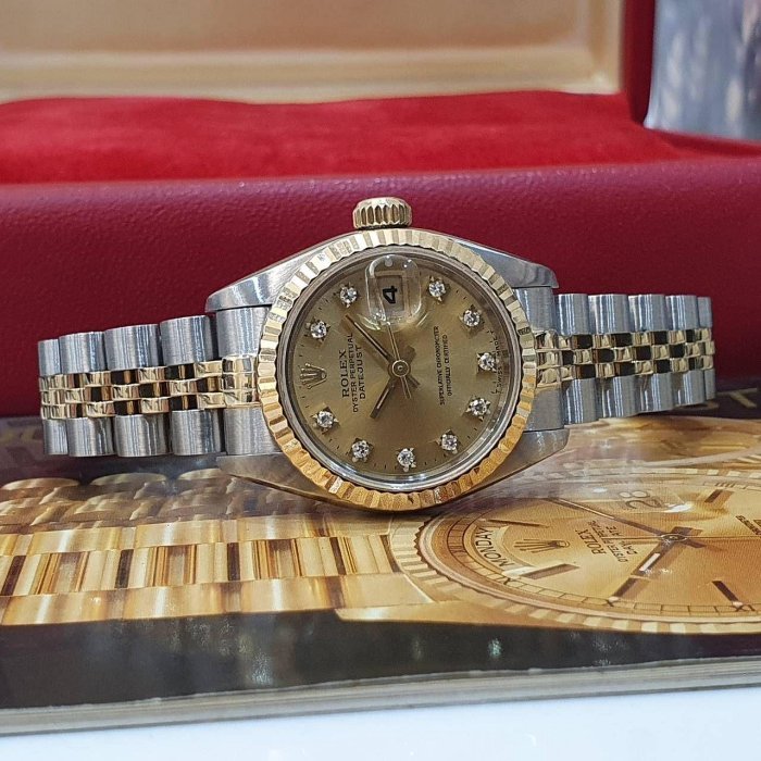 【大眾名錶】ROLEX 勞力士 69173 Datejust 半金女錶 金十鑽面盤 台灣AD全配件 大眾名錶G193-4