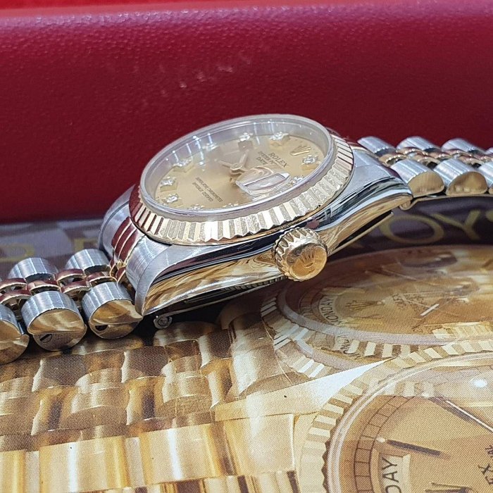 【大眾名錶】ROLEX 勞力士 69173 Datejust 半金女錶 金十鑽面盤 台灣AD全配件 大眾名錶G193-7