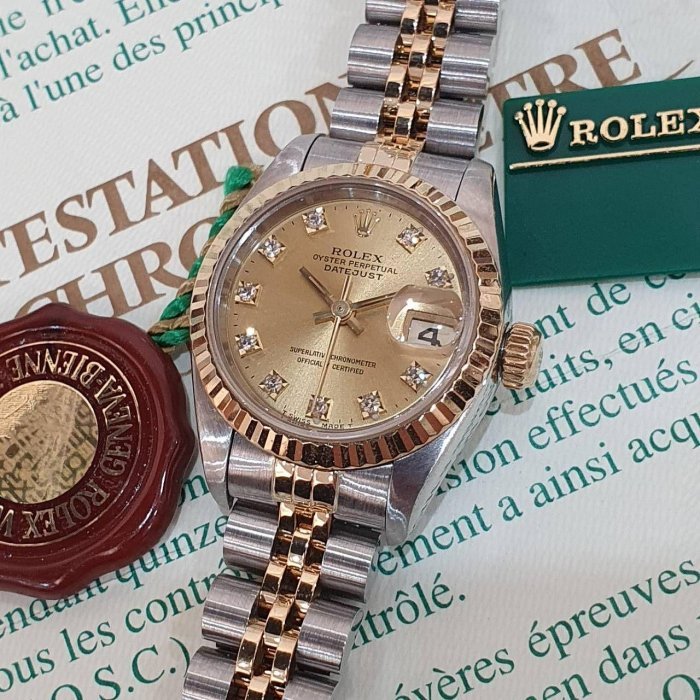 【大眾名錶】ROLEX 勞力士 69173 Datejust 半金女錶 金十鑽面盤 台灣AD全配件 大眾名錶G193-8