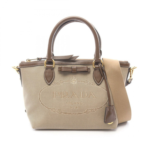 PRADA LOGO JACQUARD 2WAY Shuolder 斜背包，帆布皮革材質，棕色，二手