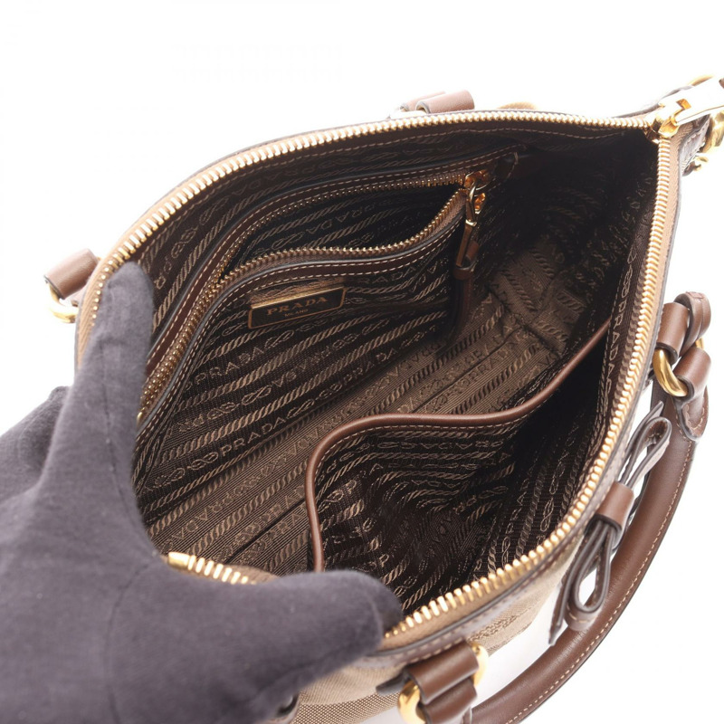 PRADA LOGO JACQUARD 2WAY Shuolder 斜背包，帆布皮革材質，棕色，二手-2