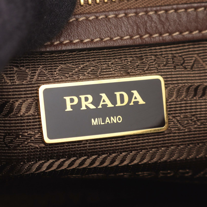 PRADA LOGO JACQUARD 2WAY Shuolder 斜背包，帆布皮革材質，棕色，二手-3