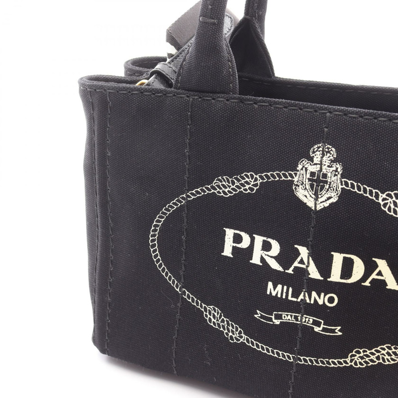 PRADA CANAPA 2WAY 肩斜背包手提包 1BG439 帆布黑 二手 女款-6