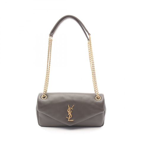 SAINT LAURENT PARIS Calypso YSL logo 鏈條肩背包 734153 皮革 棕色