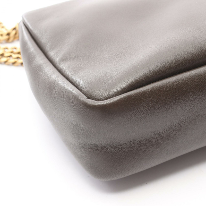 SAINT LAURENT PARIS Calypso YSL logo 鏈條肩背包 734153 皮革 棕色-4