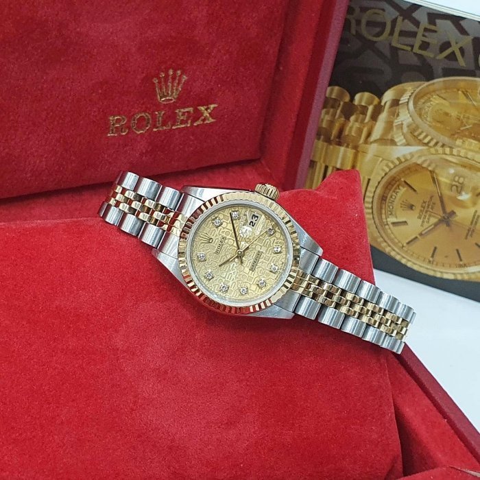【大眾名錶】ROLEX 勞力士 69173 Datejust 半金女錶 紀念金十鑽面盤 新包台 大眾名錶G219-2
