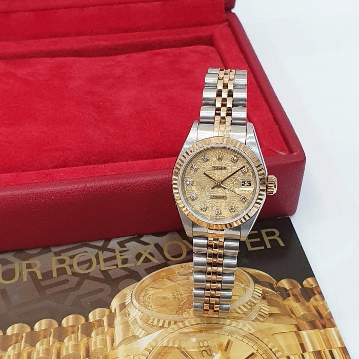 【大眾名錶】ROLEX 勞力士 69173 Datejust 半金女錶 紀念金十鑽面盤 新包台 大眾名錶G219-3