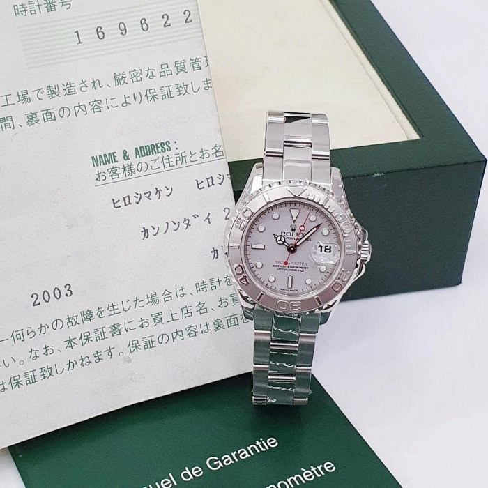 【大眾名錶】Rolex 勞力士169622 Yacht-Master 小遊艇 灰面紅針 鉑金噴砂面盤 大眾名錶B1032-1