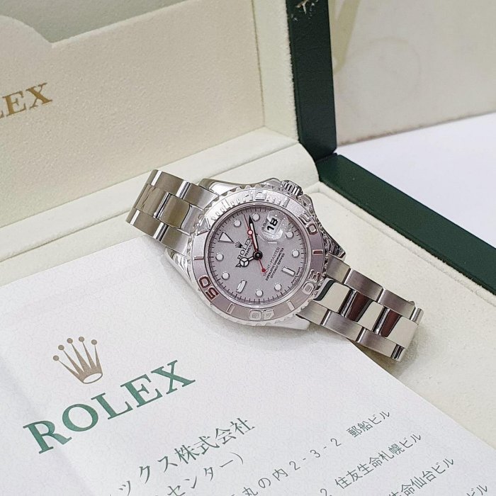 【大眾名錶】Rolex 勞力士169622 Yacht-Master 小遊艇 灰面紅針 鉑金噴砂面盤 大眾名錶B1032-2