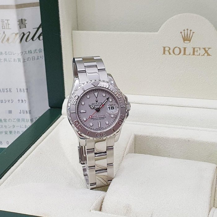 【大眾名錶】Rolex 勞力士169622 Yacht-Master 小遊艇 灰面紅針 鉑金噴砂面盤 大眾名錶B1032-3