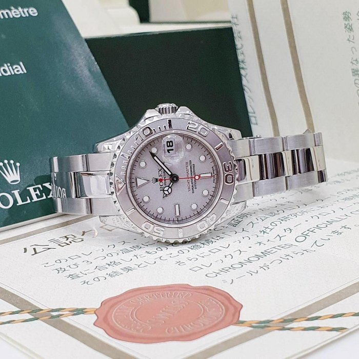 【大眾名錶】Rolex 勞力士169622 Yacht-Master 小遊艇 灰面紅針 鉑金噴砂面盤 大眾名錶B1032-4