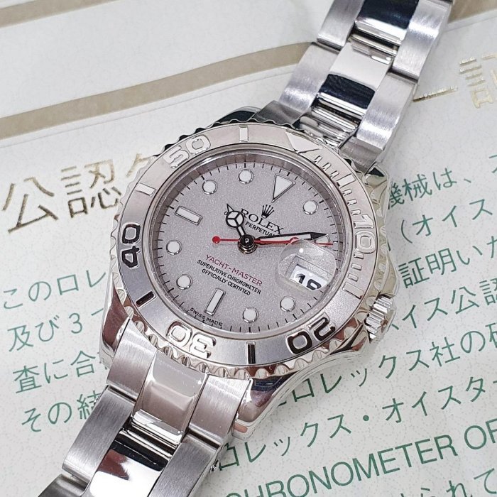 【大眾名錶】Rolex 勞力士169622 Yacht-Master 小遊艇 灰面紅針 鉑金噴砂面盤 大眾名錶B1032-5